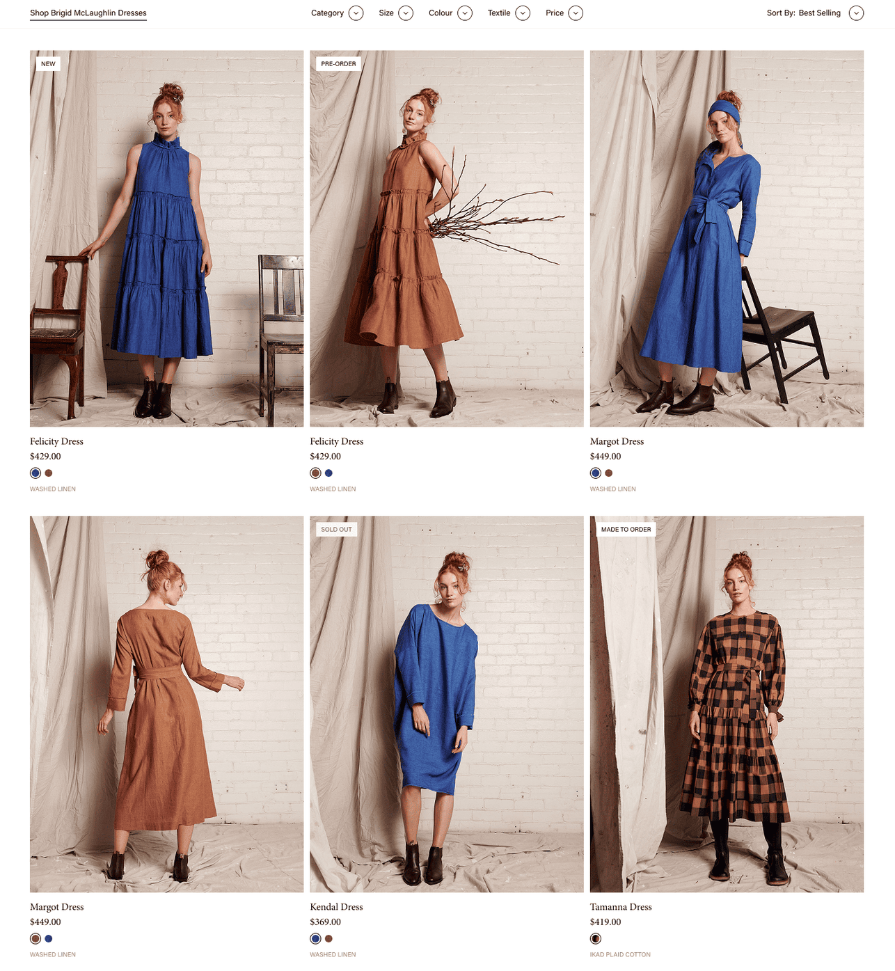 Brigid McLaughlin fashion Shopify category page design