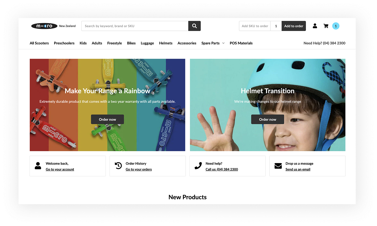Micro scooters Shopify plus desktop design