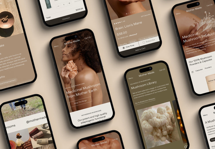 Responsibe mobile view of mother made's shopify website designs