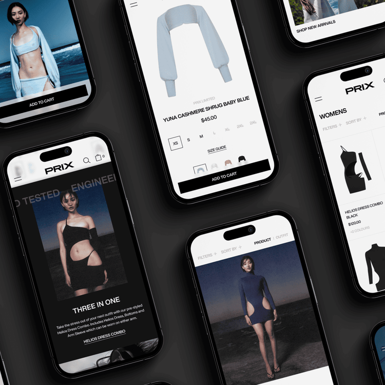 PRIX Workshop Shopify mobile website designs