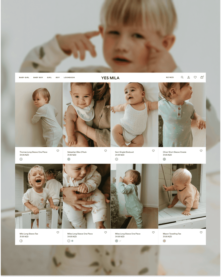 New Zealand kidswear category page UI design for Yes Mila
